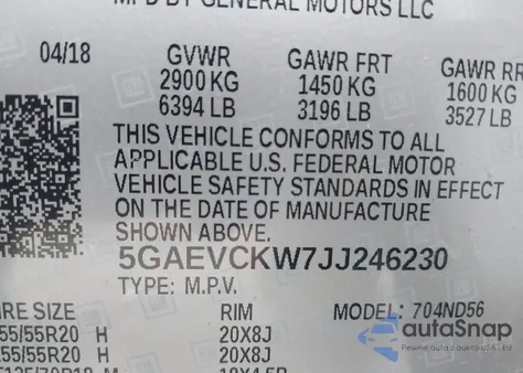 2018 Buick Enclave Avenir z USA, uszkodzony, nr VIN 5GAEVCKW7JJ246230